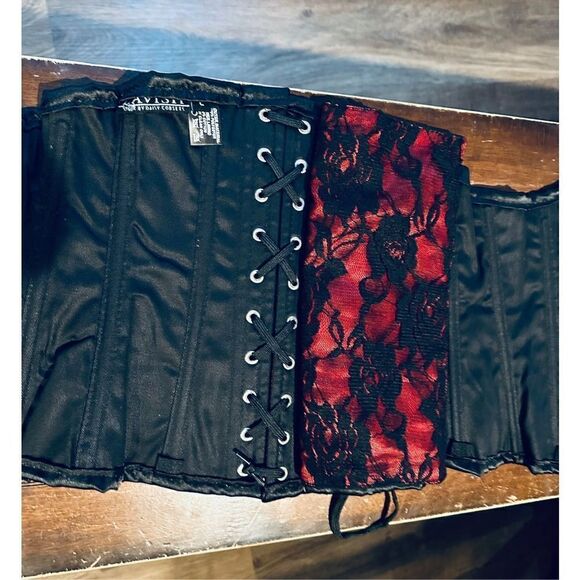 Daisy corsets womens Lavish Red W/Black Lace Overlay Mini Cincher Corset - Picture 6 of 9
